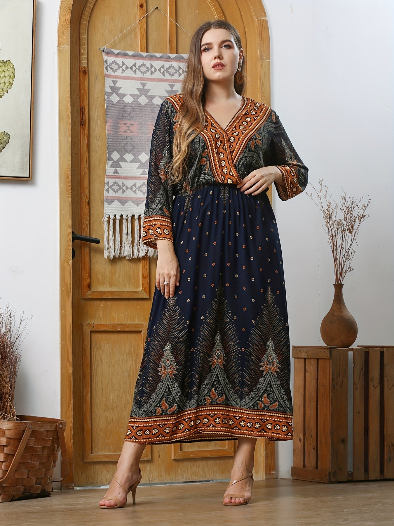 Tribal & Paisley Print Maxi Dress