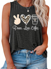  Leopard Print Tank Top with Round Neck