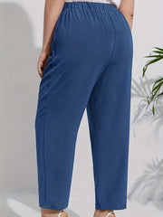  Solid Button Detail High Rise Crop Trousers