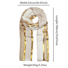 Rayon Casual Scarf Solid Golden & Silver Stripe Tassel Headwrap