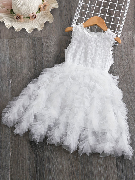 Toddler Girls Flower Embroidery Tutu Party Dress
