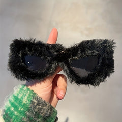 Fuzzy Cat Eye Sunglasses For Women Men Y2K Plush Club