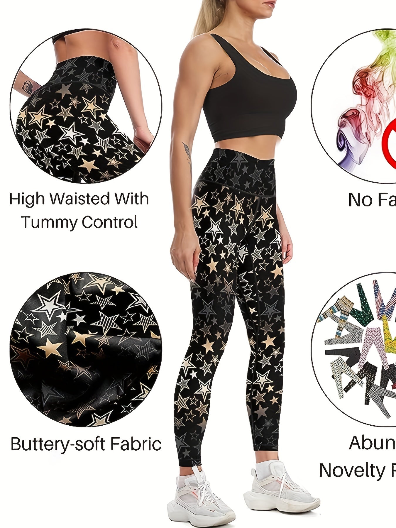 Women's Stars Graphic Athletic Workout Leggings High Waisted Yoga Pants