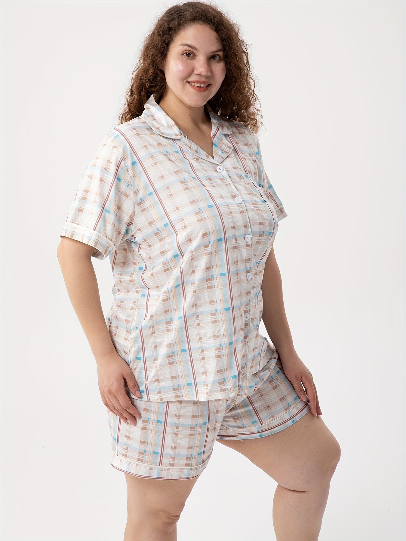  Plaid Print Short Sleeve Pajama Set