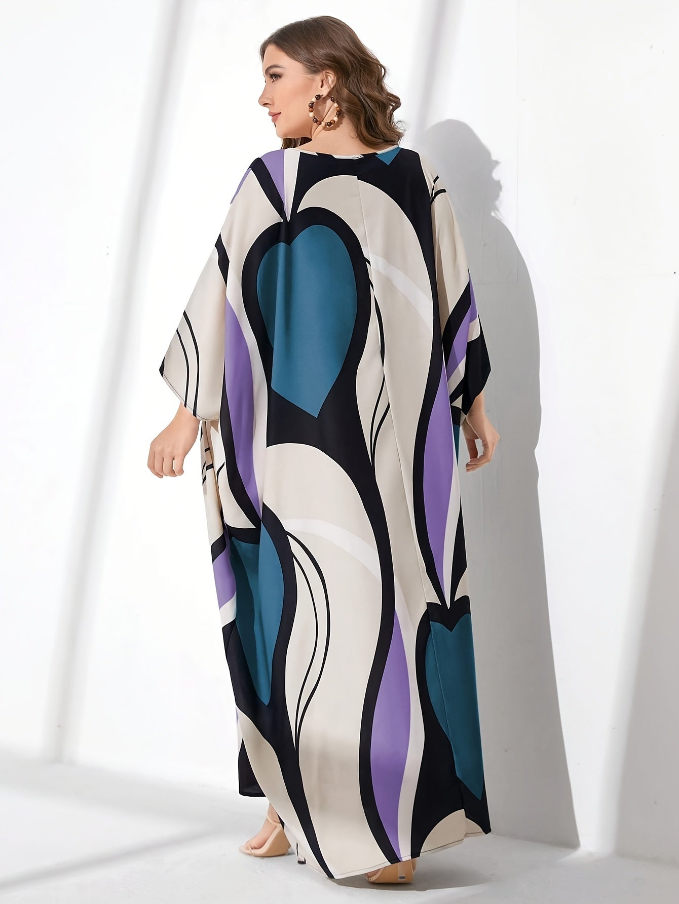  Women's Random Print Batwing Maxi Dress