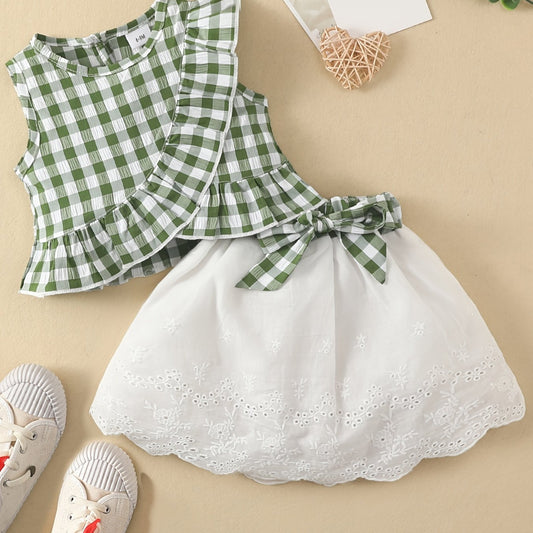 Baby Girls Ruffle Sleeveless Shirt & Bowknot Skirt St Patrick's
