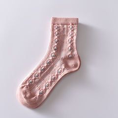6 Pairs Flower Bubble Cable Crew Socks Lightweight & Comfy Mid tube Socks