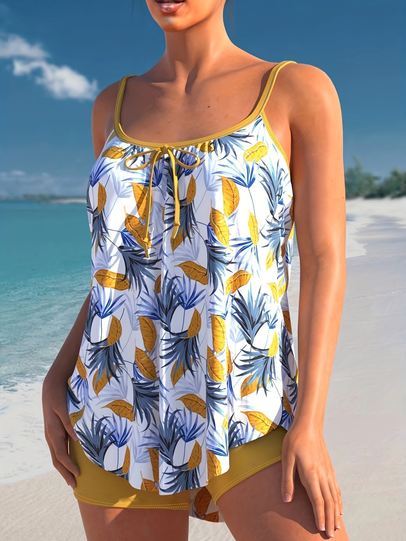  Leaf Pattern Tankini Set