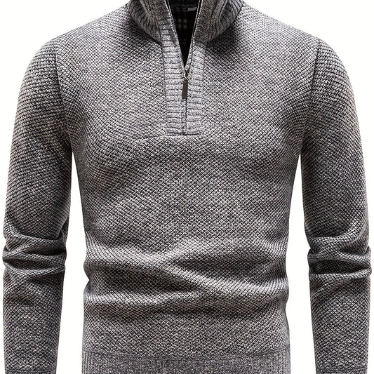 Men's Herringbone Twill Pullover Sweater - Fall Winter High Neck Stretch Jacket