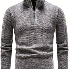 Men's Herringbone Twill Pullover Sweater - Fall Winter High Neck Stretch Jacket