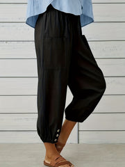 Women's Plus Solid Button Decor High Rise Harem Trousers