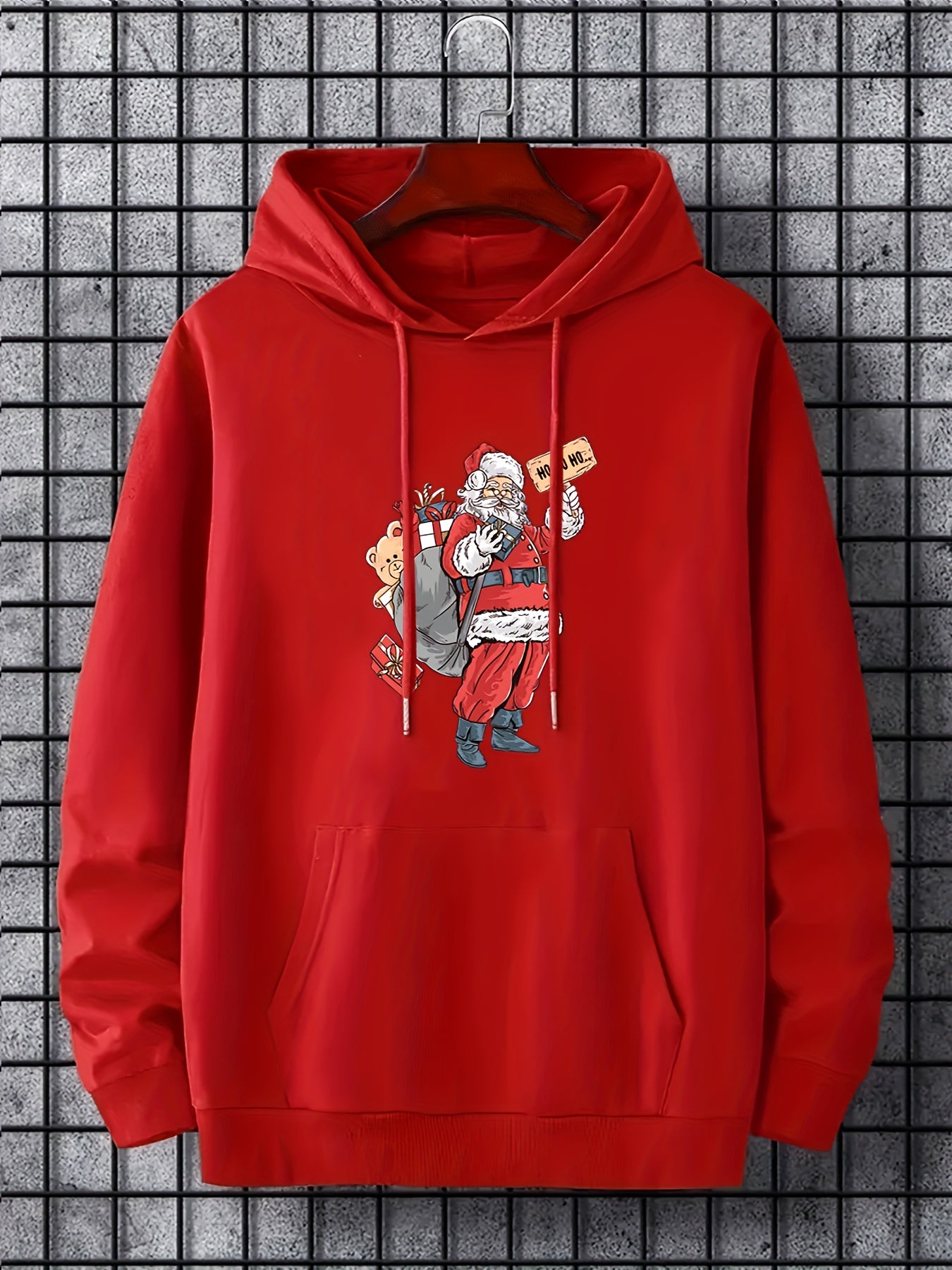 Christmas Santa Print Hoodies For Men Graphic Sweatshirt With Kangaroo Pocket