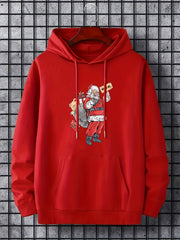 Christmas Santa Print Hoodies For Men Graphic Sweatshirt With Kangaroo Pocket