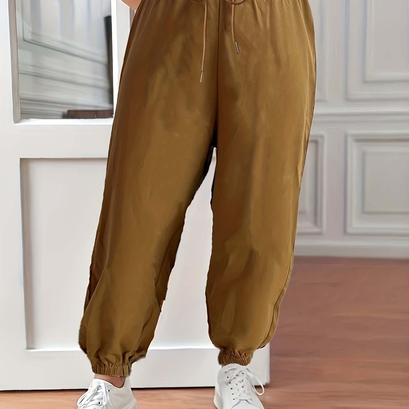  Solid Drawstring Elastic Waist Fitness Joggers