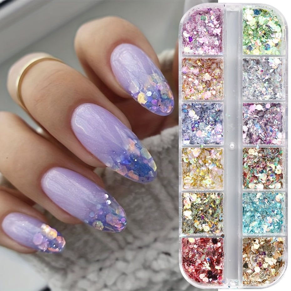 Iridescent Crystal Hexagon Nail Glitter Sequins Mermaid Flake