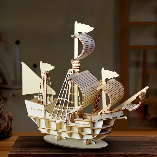 3D Wooden Puzzle Sailboat DIY Toy Office Decor Christmas Birthday Gift
