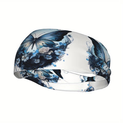 Butterfly Print Sports Headband Sweat Wicking Stretchy & Breathable Polyester
