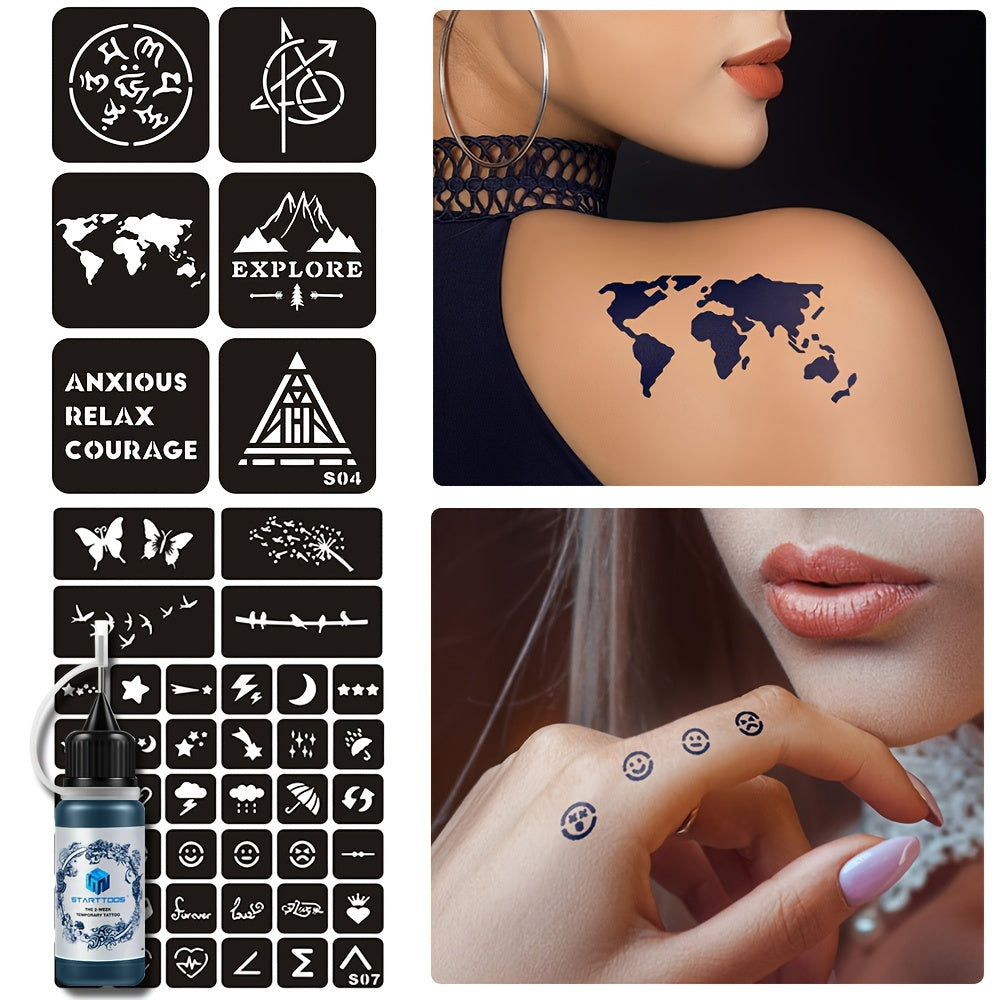 Geometric Animal Word Tattoo Stencil & Dye Paste Set