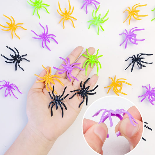 40pcs Plastic Spider Rings for Halloween Party & Costume, Colorful Decorations