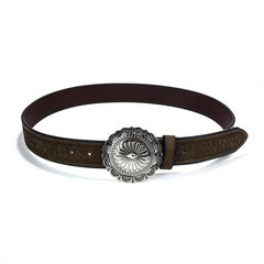 Vintage Carved Buckle PU Belt Boho Embossed Belt For Women
