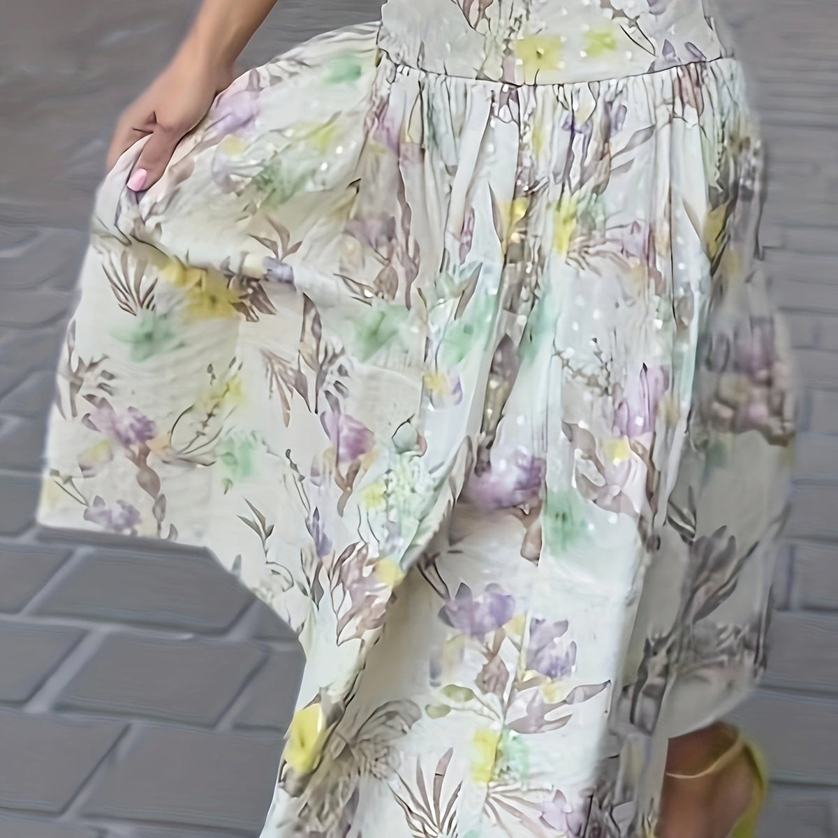  Floral Print High Rise Pleated Maxi Skirt