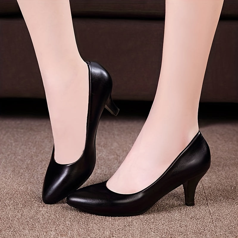 Chunky Heeled Pumps Slip On Pointed Toe High Heels