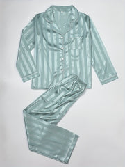 Striped Satin Pajama Set Long Sleeve Top & Pants