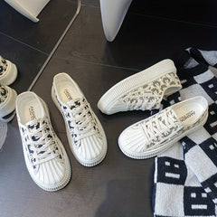 Women's Bear Print Canvas Sneakers Platform Shoes