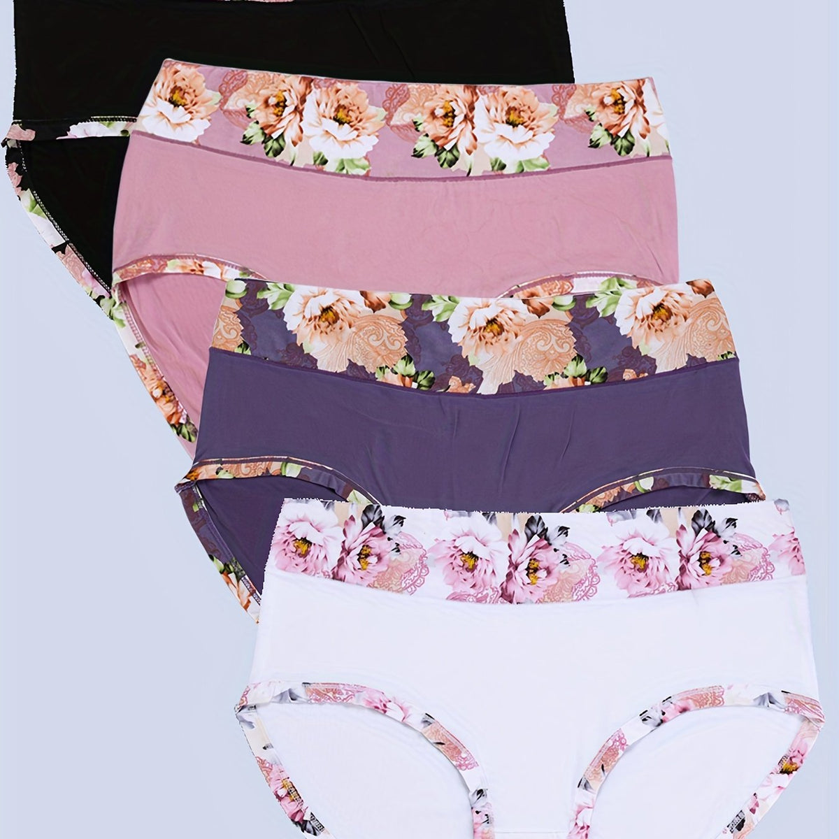 Women's Plus Size Soft Floral Print Panties 4-Pack Set