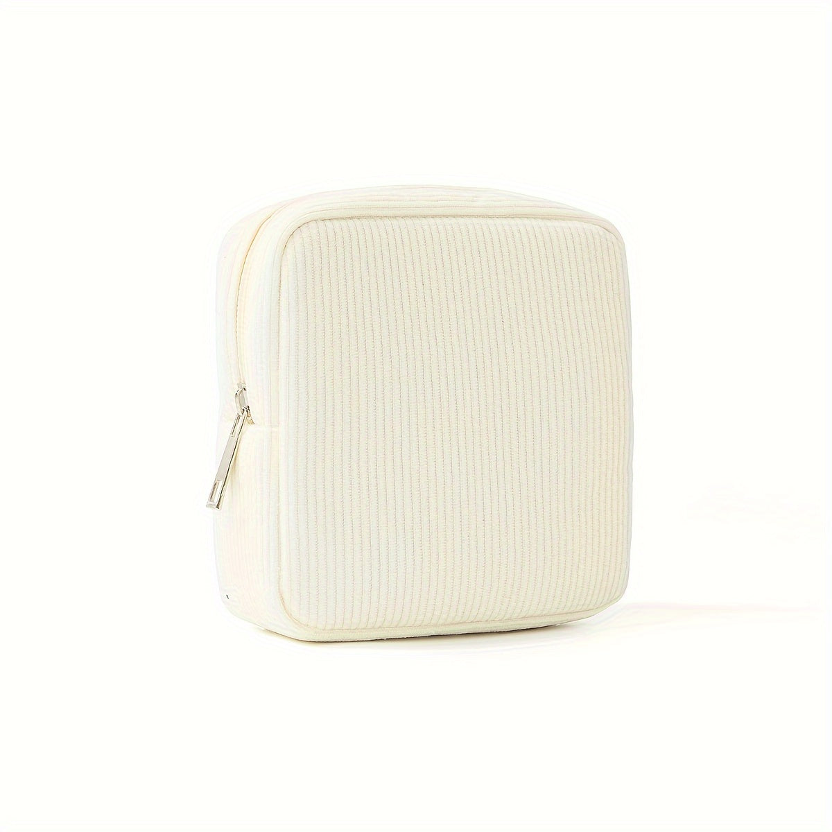 Minimalist Corduroy Toiletry Bag Portable Cosmetic Pouch with Zipper Closure