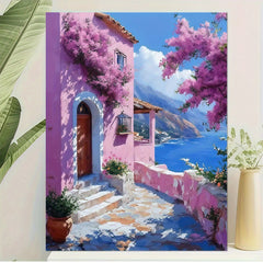 Coastal Loft 40 64x50 Frameless Acrylic Painting Kit Pink House Sea View