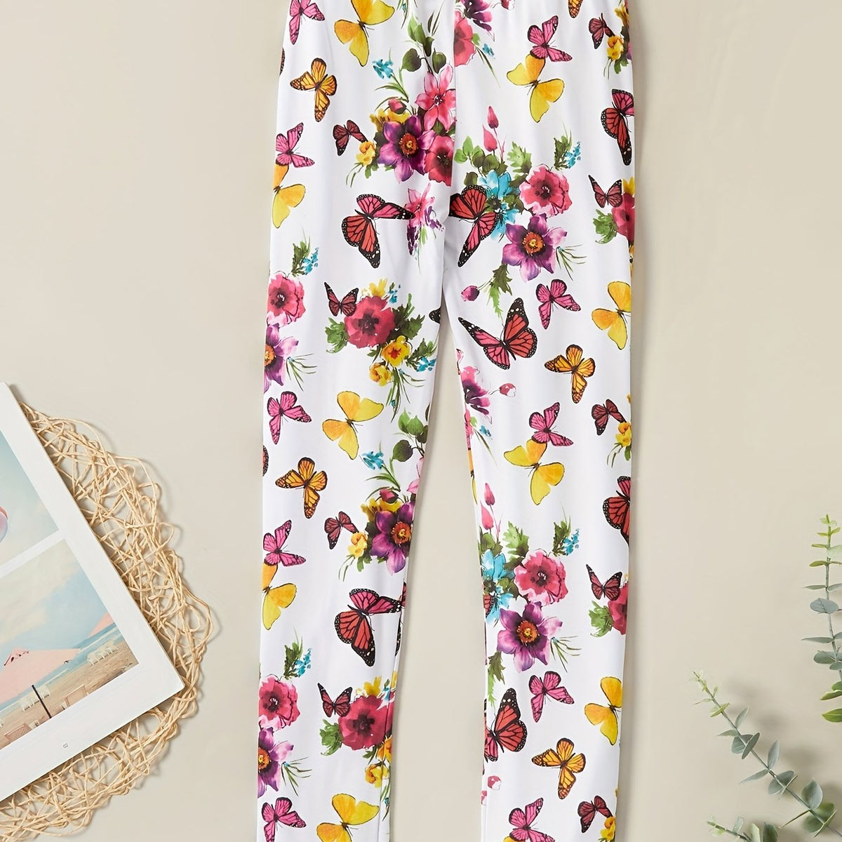 Kid Girl Butterfly Print Silk Leggings for Summer