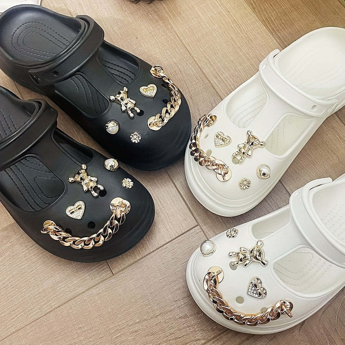 Women's Bear Charms Platform Clogs Cut out Closed Toe Non Slip Sandals