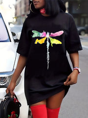  Dragonfly Print Short Sleeve Tee Dress