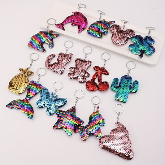 15pcs Cartoon Sequins Animal Keychain Key Ring Bag Charm Gift