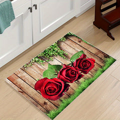2pcs Kitchen Decor Area Rug Wooden Panel Rose Pattern Kitchen Floor Mat