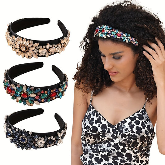 Colorful Rhinestone Headband Wide Head Hoop Vintage Hair Band