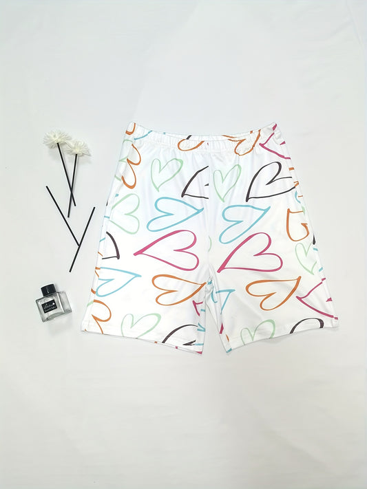 Heart Print High Waist Shorts Slim Elastic Shorts