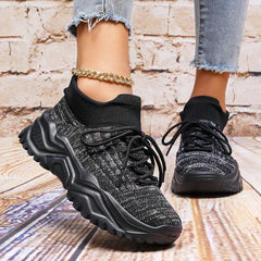 Breathable Knit Women's Running Shoes Lace up Non Slip Casual Sneakers