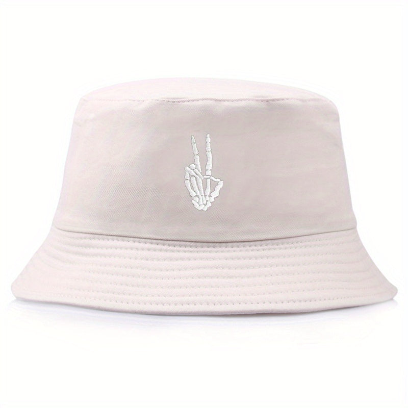 Skull Finger Embroidery Sunshade Bucket Hat for Men Women