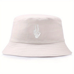 Skull Finger Embroidery Sunshade Bucket Hat for Men Women