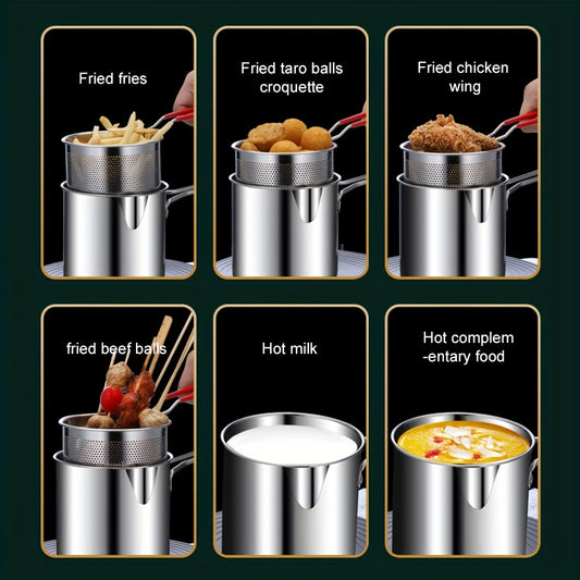 Stainless Steel 40oz Deep Fryer Pot with Handle & Basket
