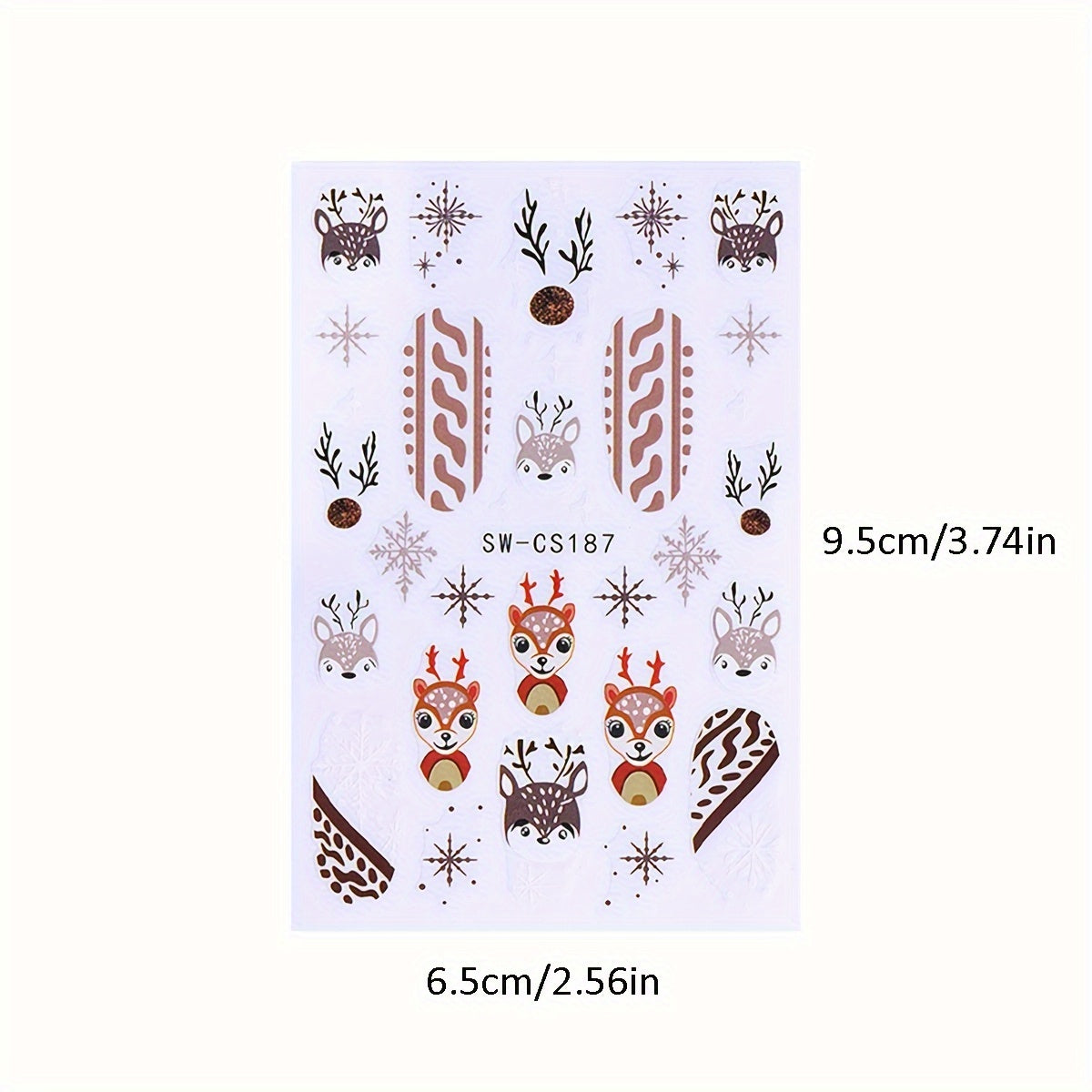 5pcs Christmas Nail Art Stickers Snowman Candy Cane Self Adhesive Embell