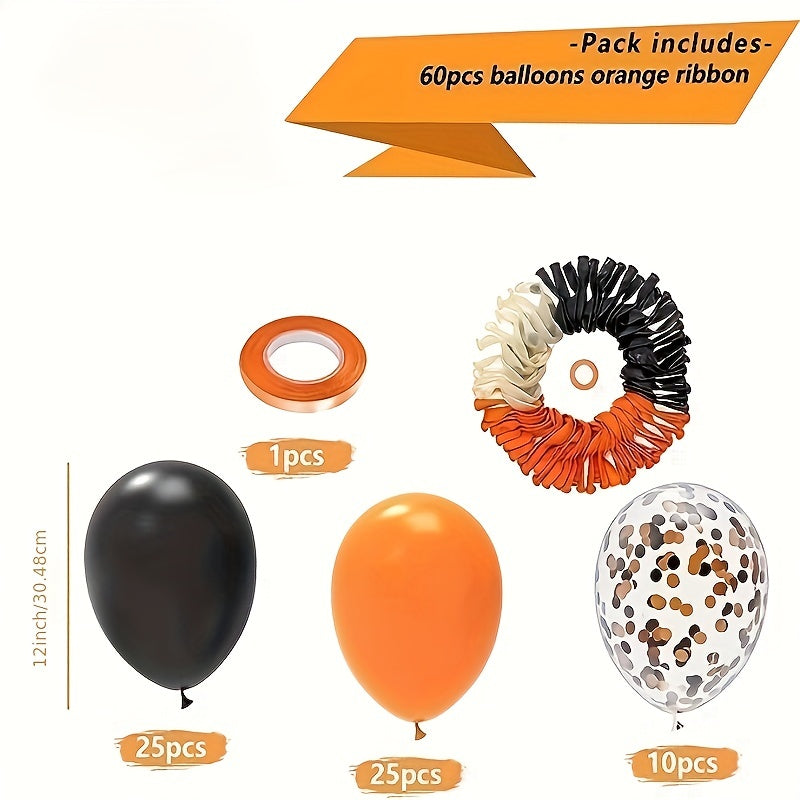 60pcs Orange Latex Balloons & Confetti Balloons for Halloween Party