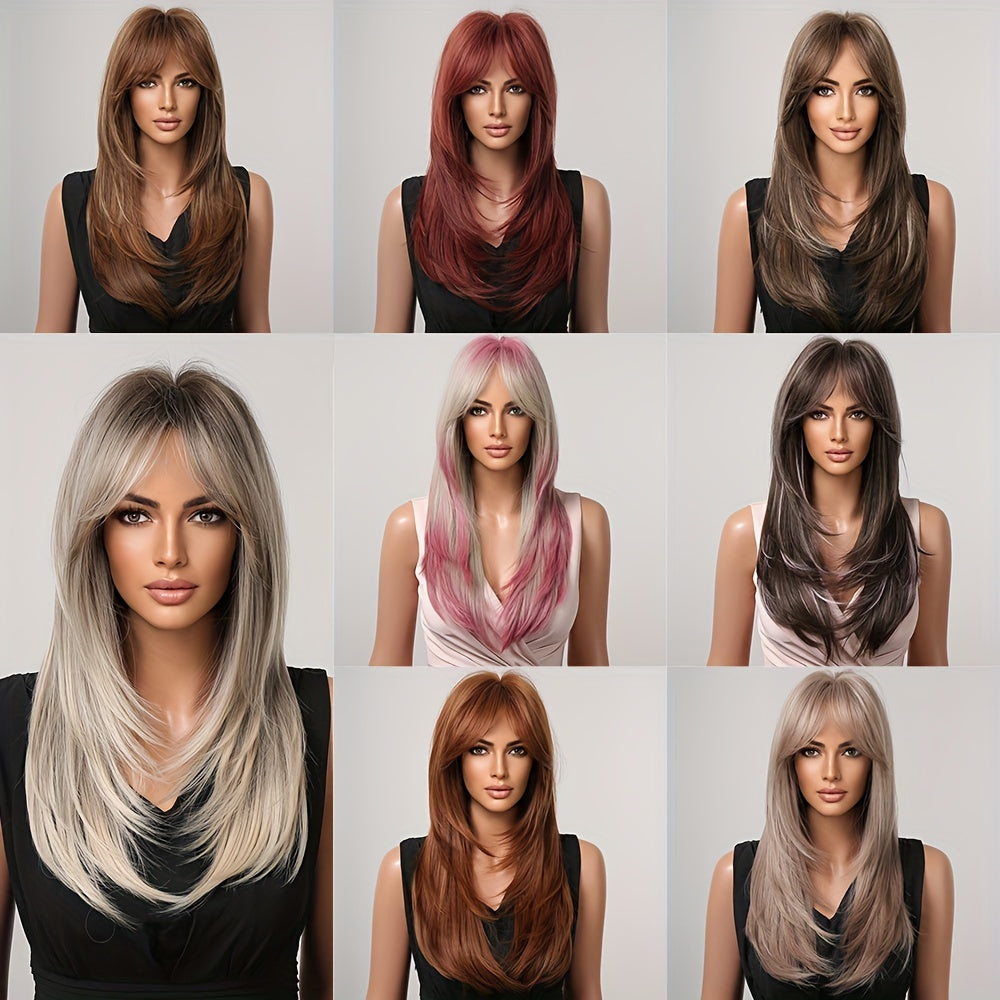 55 88 Cm Butterfly Haircut Omber Long Straight Layered Wigs Synthetic Hair