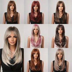 55 88 Cm Butterfly Haircut Omber Long Straight Layered Wigs Synthetic Hair