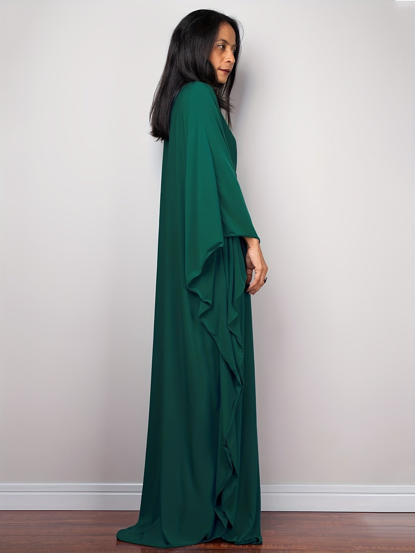 Boho Cover Up Women's Plus Batwing Sleeve V Neck Maxi Beach Dress