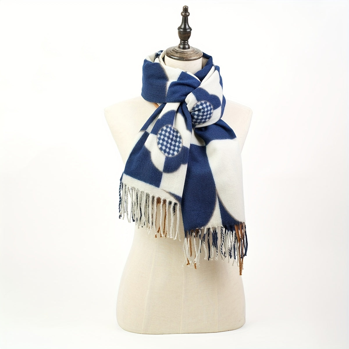 Cashmere Scarf Long Warm Fringed Shawl Casual Plaid Printed Unisex Wrap