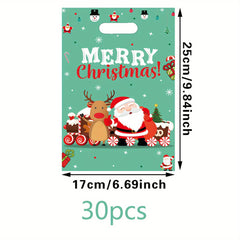 30pcs Christmas Gift Bags Santa Elk Theme Holiday Split Bags