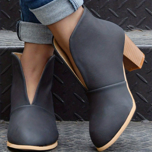 Women's Block Heel Short Boots Slip-On Comfortable Closed Toe Shoes